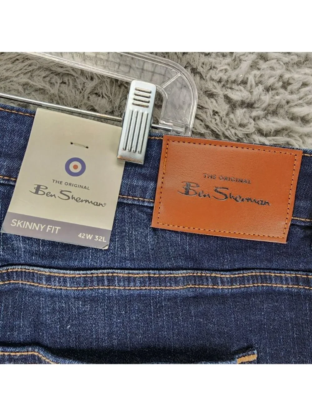 Ben Sherman Jeans Mens 42x32 Shoreditch Blue Stretch Denim Skinny Fit *NWT*